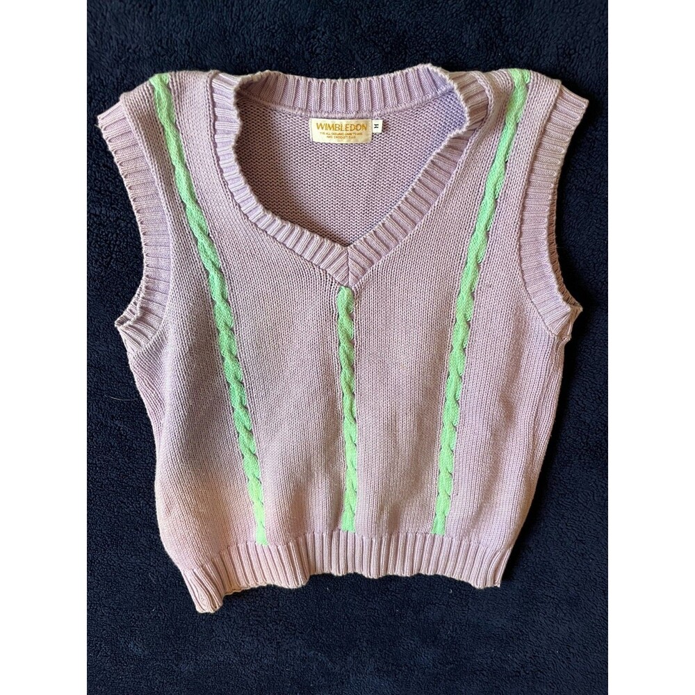 Wimbledon Tennis Sweater Vest Womens Sz Medium Pink/Green Vintage V Neck